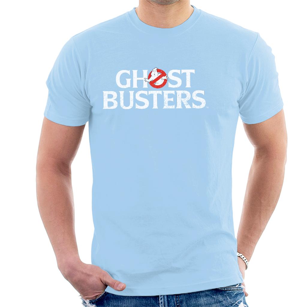 Ghostbusters Faded White Text Logo Men's T-Shirt-ALL + EVERY