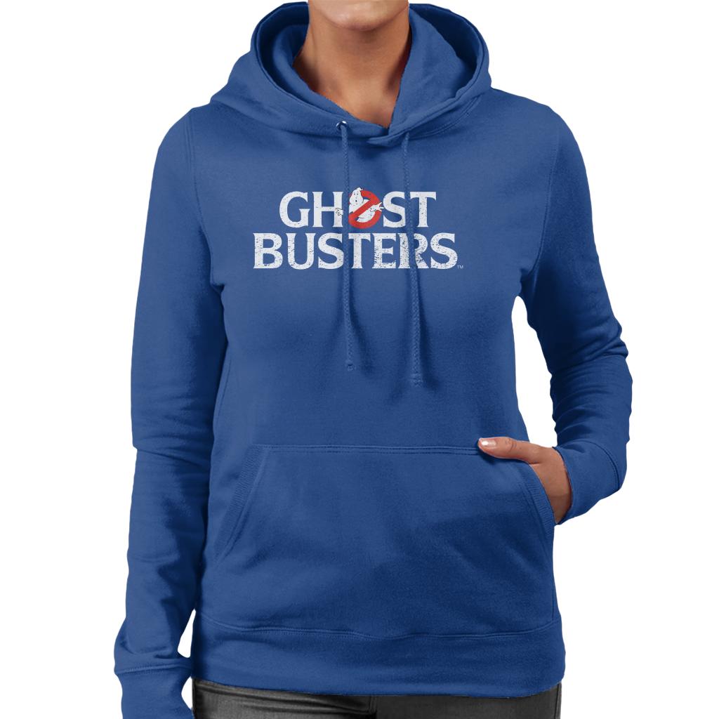 Ghostbusters Faded White Text Logo Women's Hooded Sweatshirt-ALL + EVERY