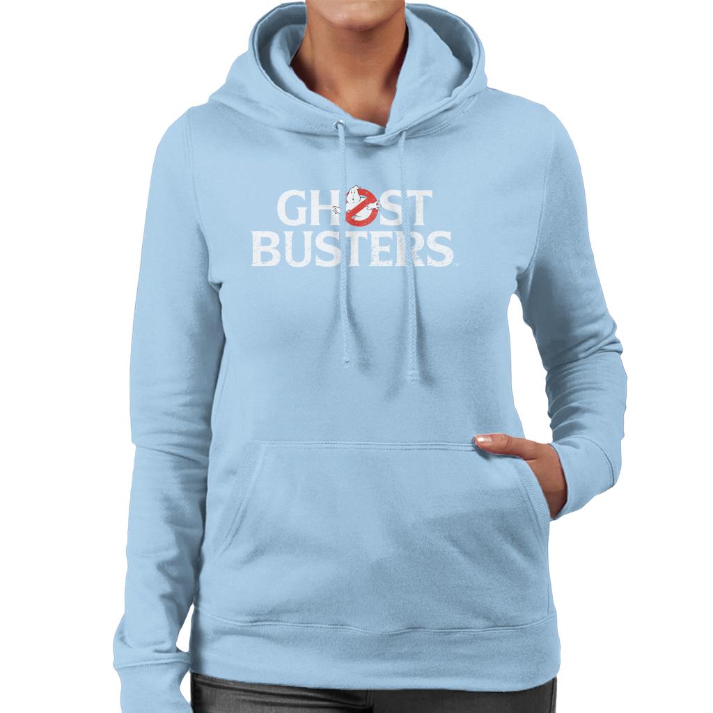 Ghostbusters Faded White Text Logo Women's Hooded Sweatshirt-ALL + EVERY