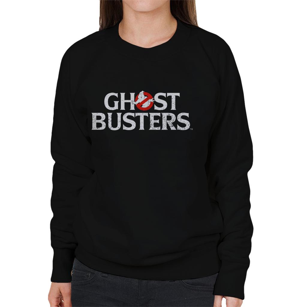 Ghostbusters Faded White Text Logo Women's Sweatshirt-ALL + EVERY