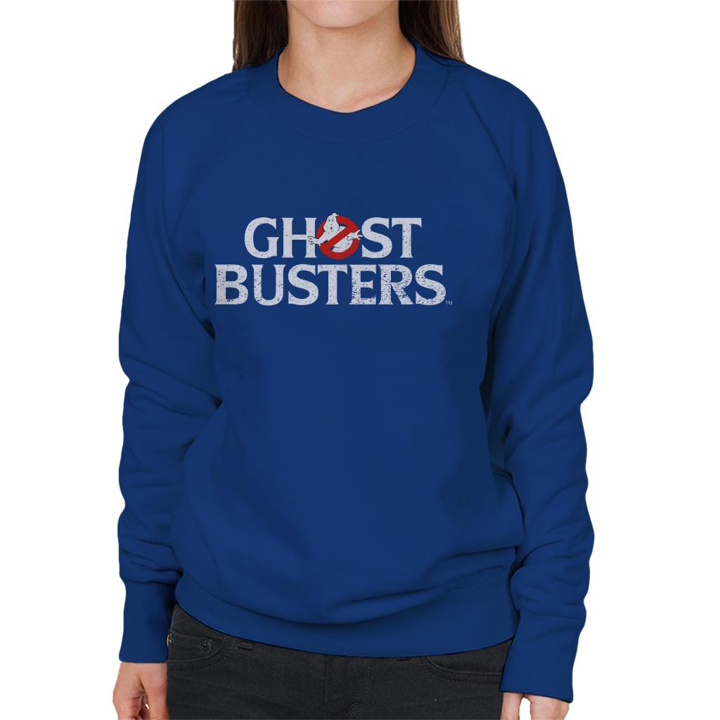 Ghostbusters Faded White Text Logo Women's Sweatshirt-ALL + EVERY