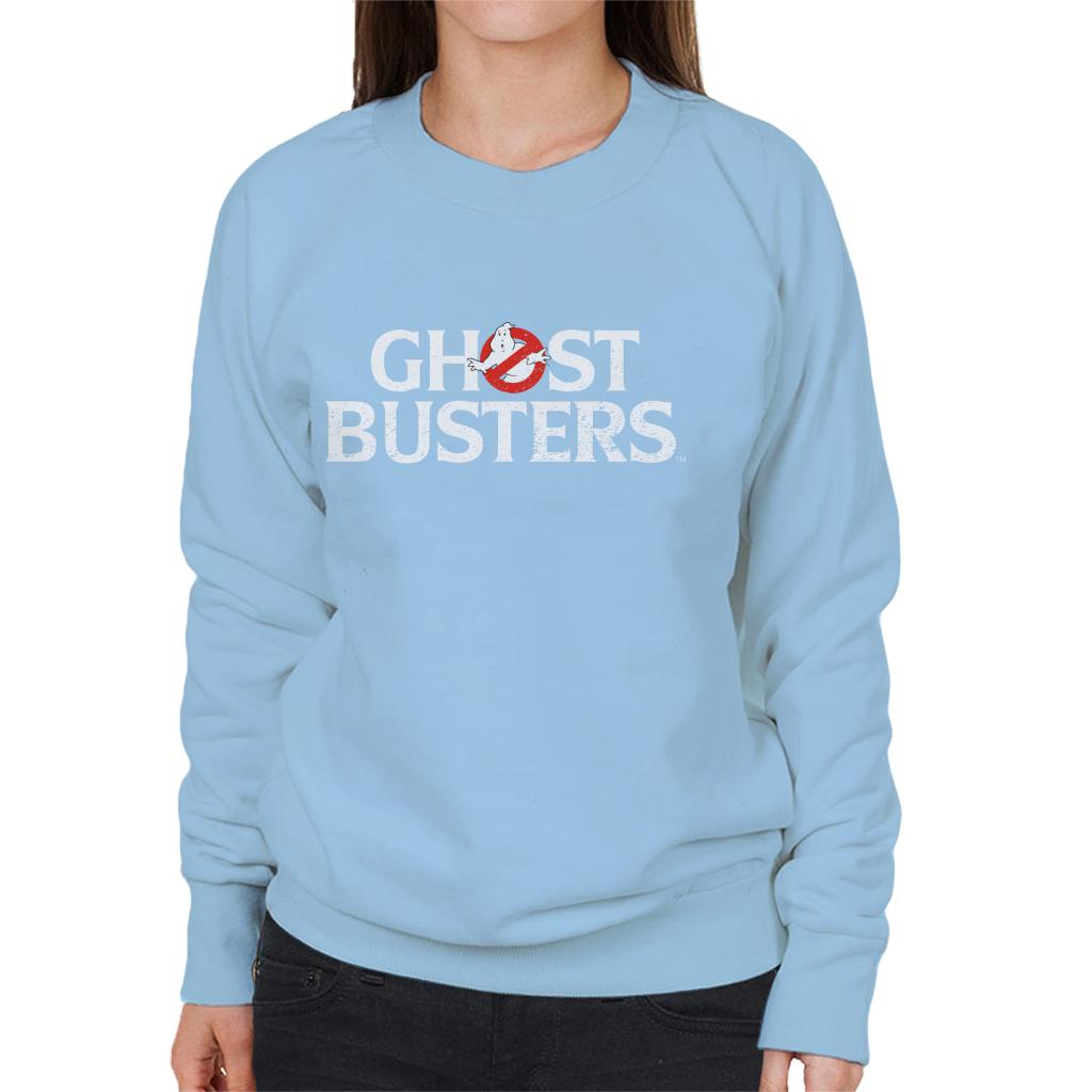 Ghostbusters Faded White Text Logo Women's Sweatshirt-ALL + EVERY