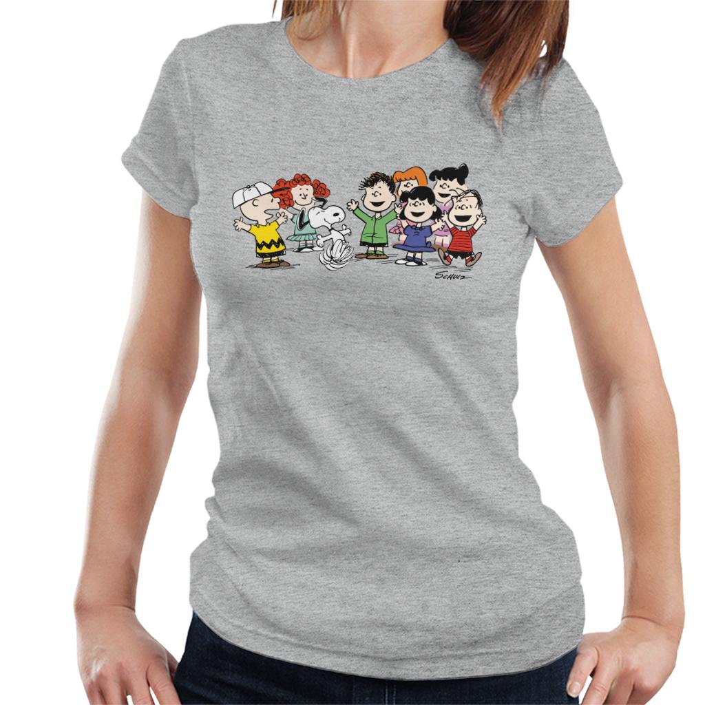 Peanuts Group Cheer Women's T-Shirt-ALL + EVERY