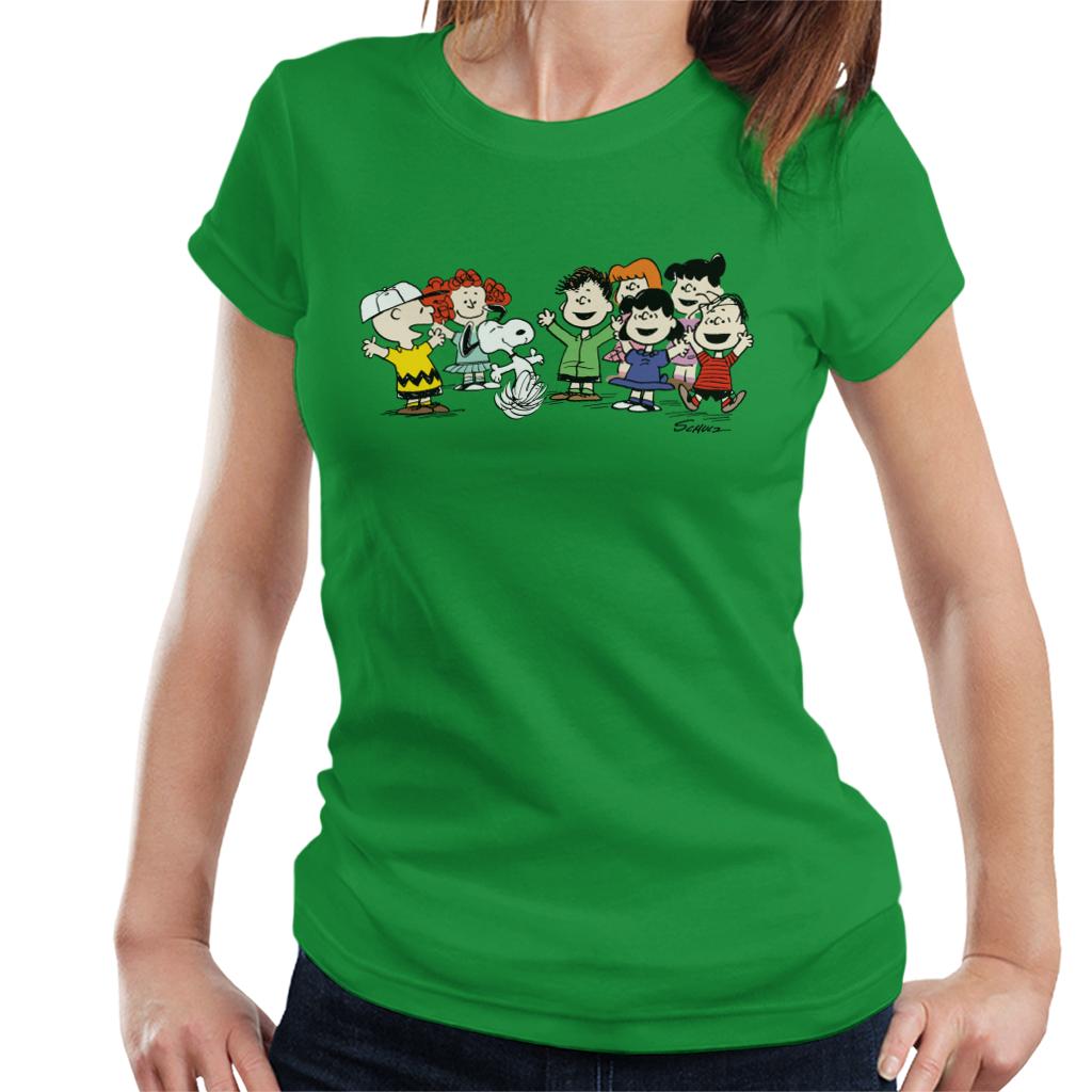 Peanuts Group Cheer Women's T-Shirt-ALL + EVERY