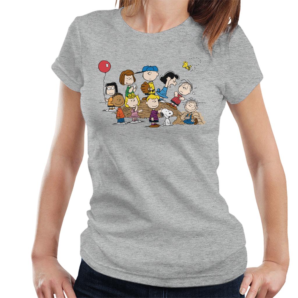 Peanuts Baseball Group Women's T-Shirt-ALL + EVERY