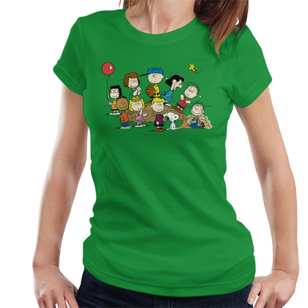Peanuts Baseball Group Women's T-Shirt-ALL + EVERY
