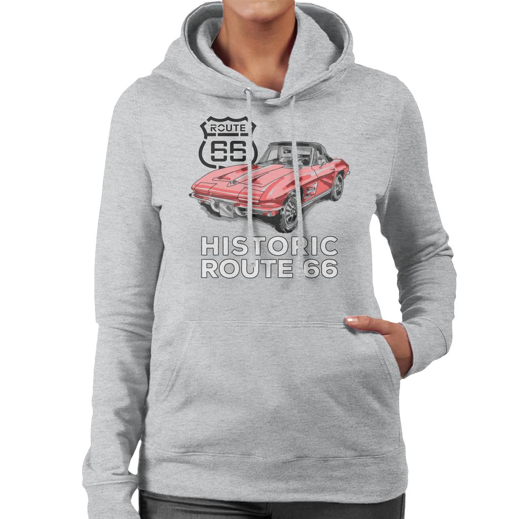 Route-66-Historic-Sports-Car-Womens-Hooded-Sweatshirt