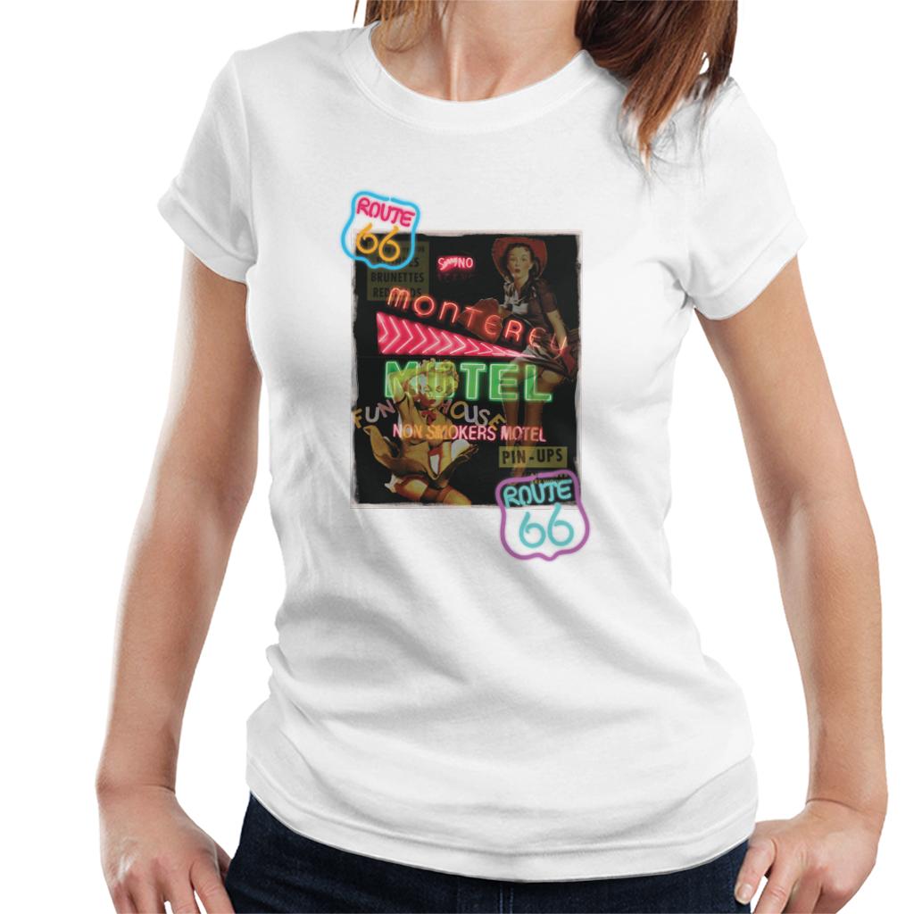 Route-66-Neon-Motel-Poster-Womens-T-Shirt