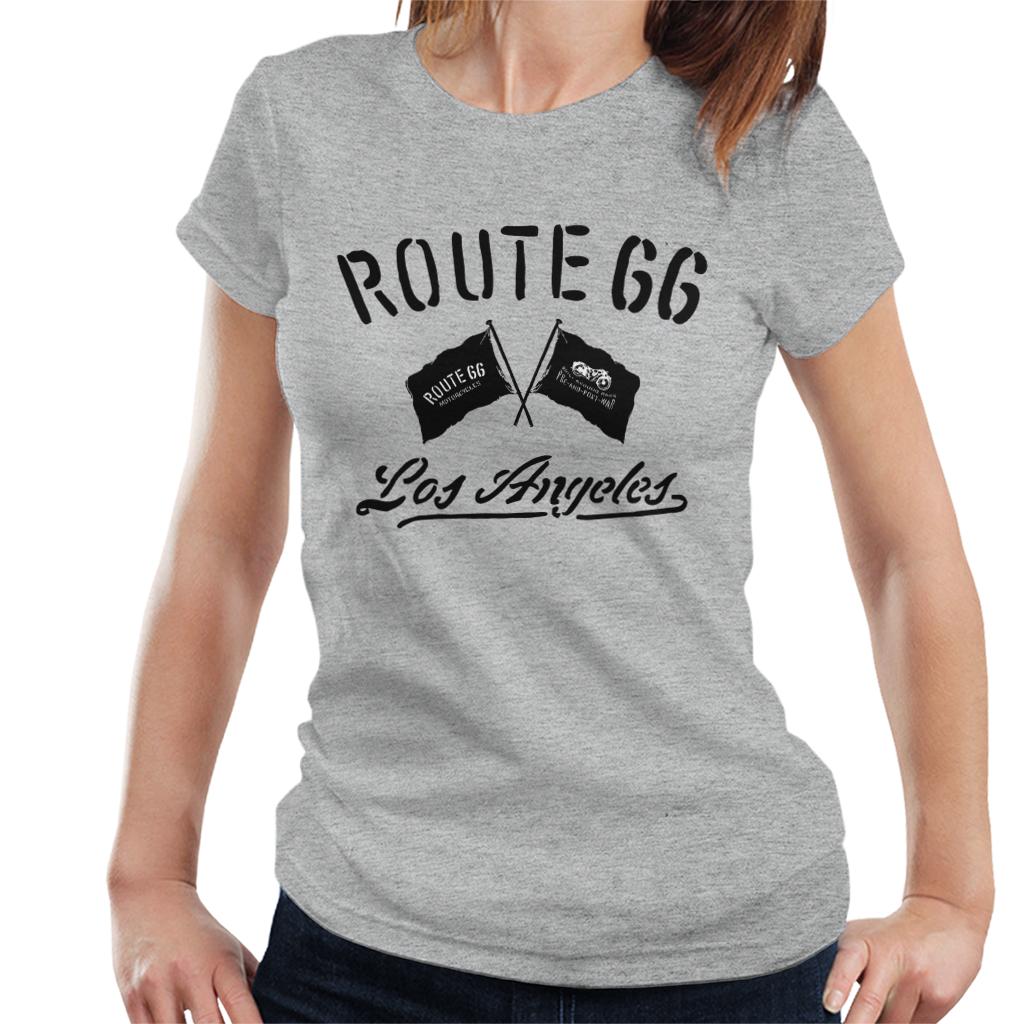 Route 66 Motorcycle Flags Los Angeles Women's T-Shirt-ALL + EVERY