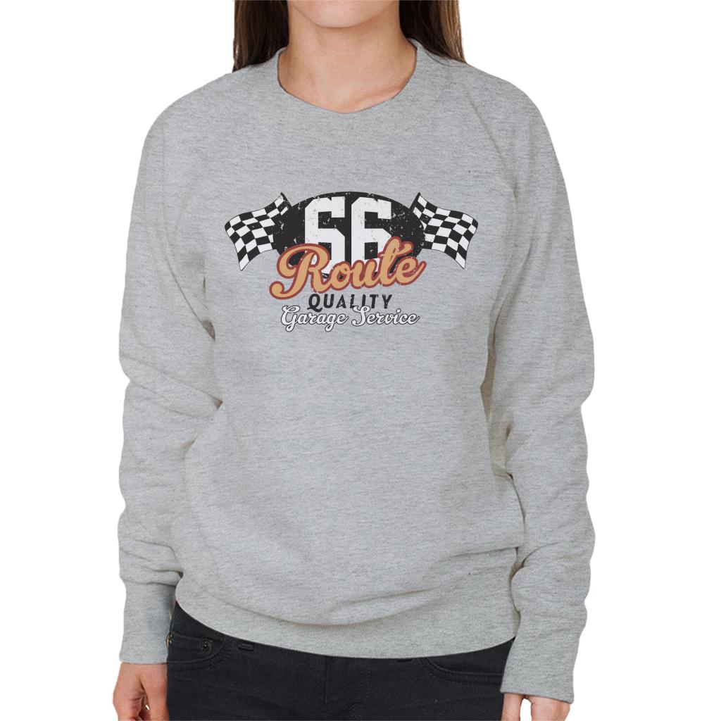 Route-66-Garage-Services-Racing-Flag-Womens-Sweatshirt