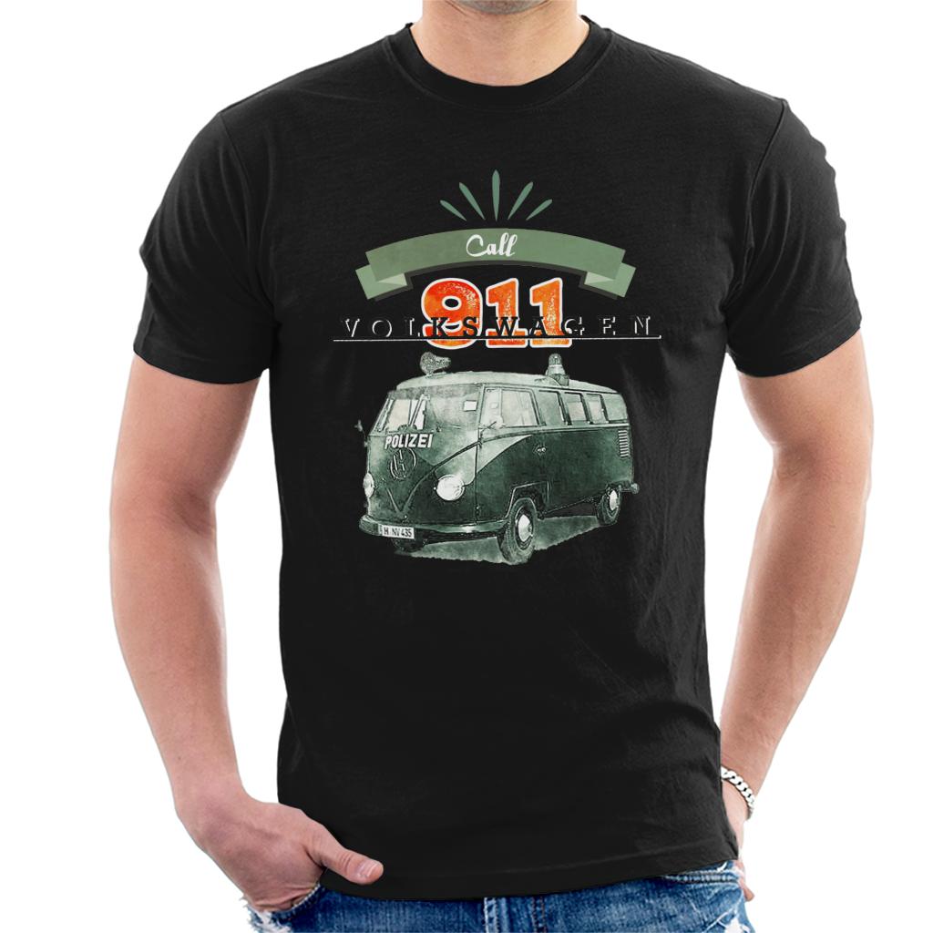 Volkswagen-Call-911-Polizei-Camper-Mens-T-Shirt