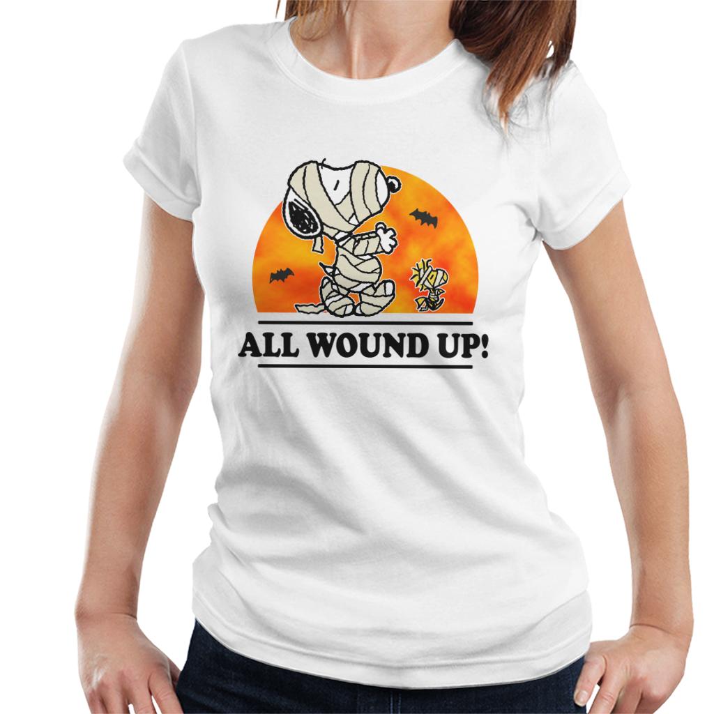 Peanuts All Wound Up Halloween Mummies Women's T-Shirt-ALL + EVERY