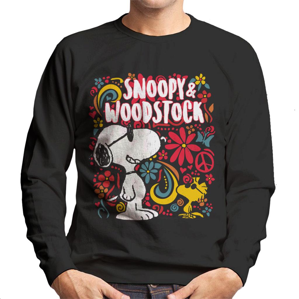 Peanuts-70s-Floral-Snoopy-And-Woodstock-Mens-Sweatshirt