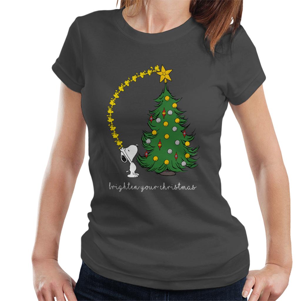 Peanuts-Snoopy-Woodstock-Brighten-Your-Christmas-Womens-T-Shirt