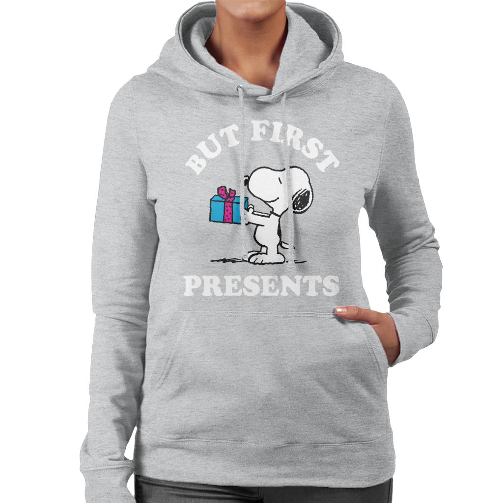 Peanuts-Christmas-But-First-Presents-Snoopy-Womens-Hooded-Sweatshirt