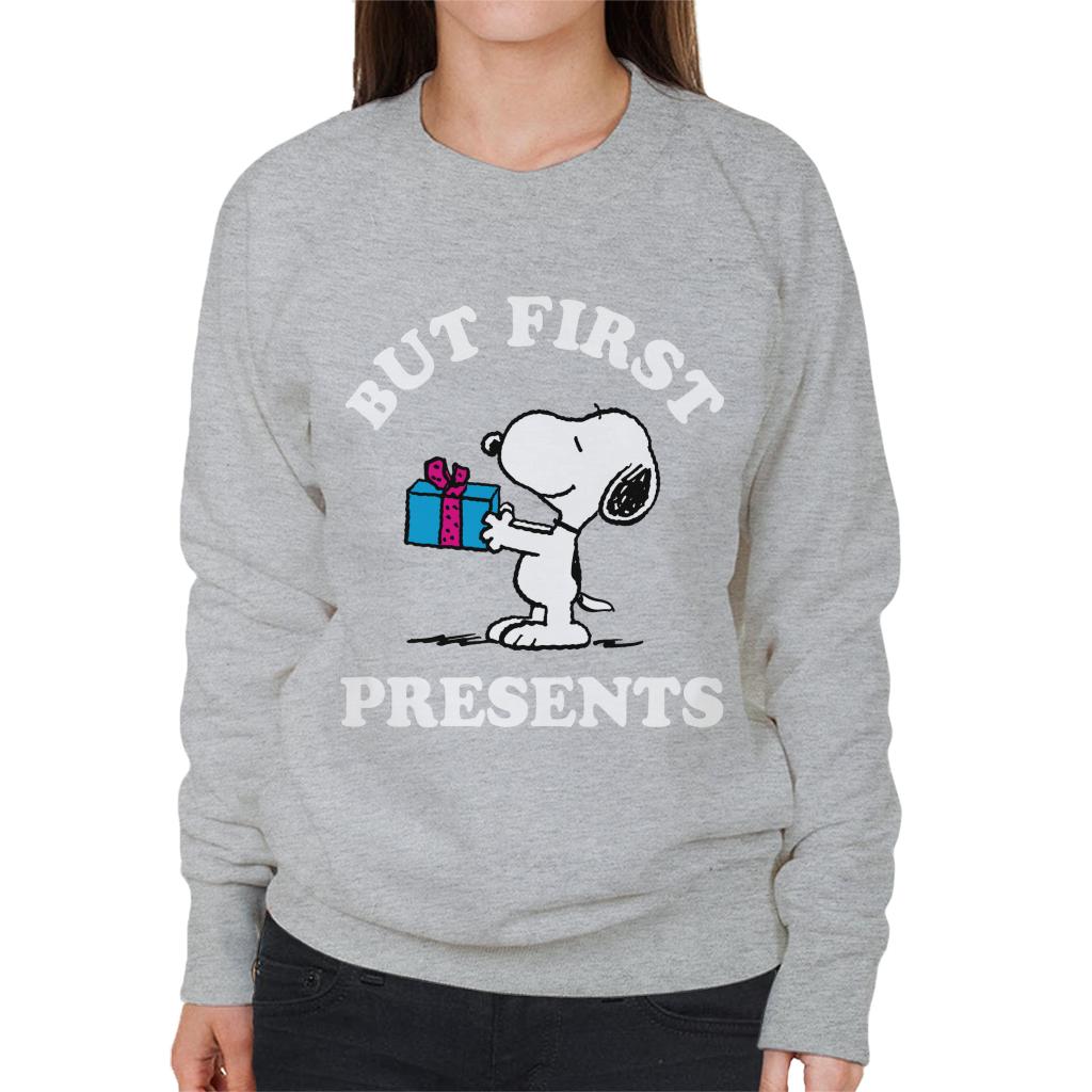 Peanuts-Christmas-But-First-Presents-Snoopy-Womens-Sweatshirt