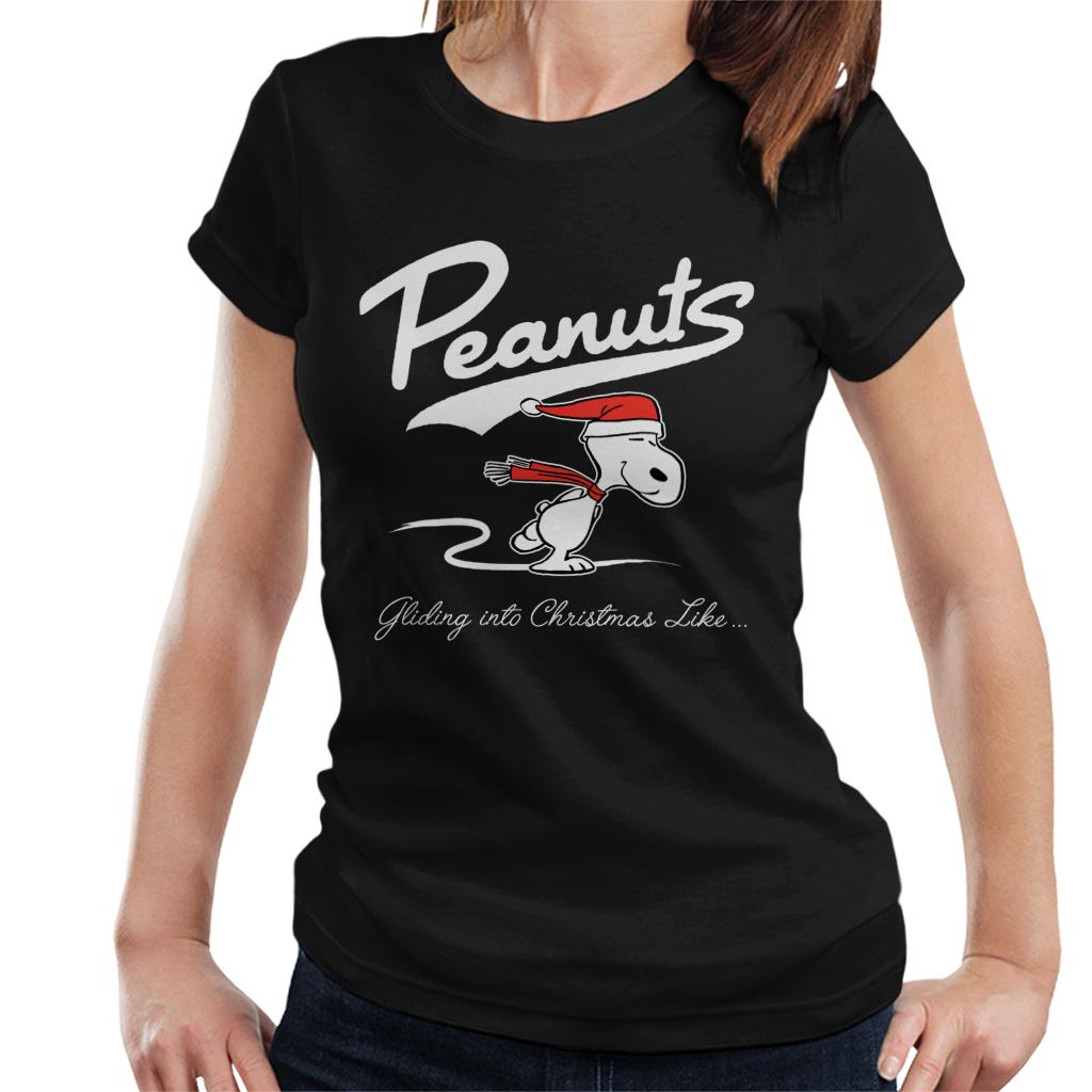 Peanuts-Snoopy-Gliding-Into-Christmas-Like-Womens-T-Shirt