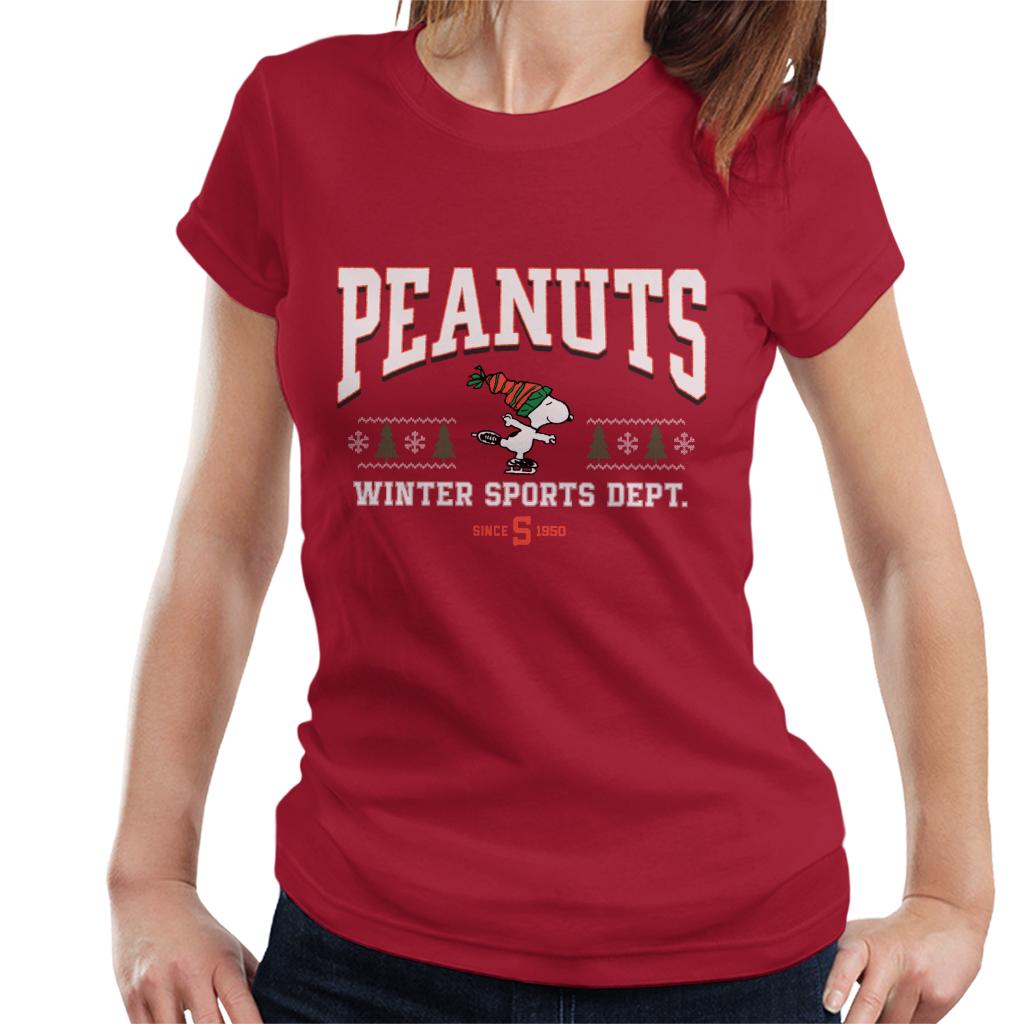 Peanuts Winter Sports Dept Christmas Women's T-Shirt-ALL + EVERY