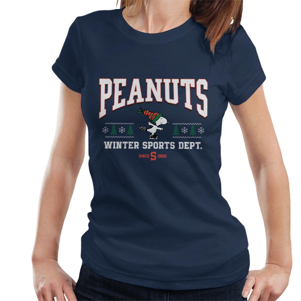 Peanuts Winter Sports Dept Christmas Women's T-Shirt-ALL + EVERY