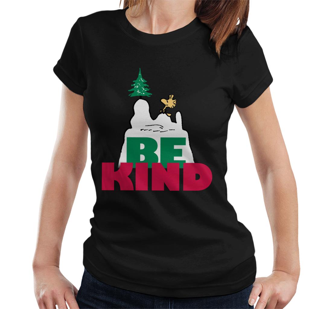 Peanuts-Woodstock-On-Snow-Mountain-Be-Kind-Womens-T-Shirt