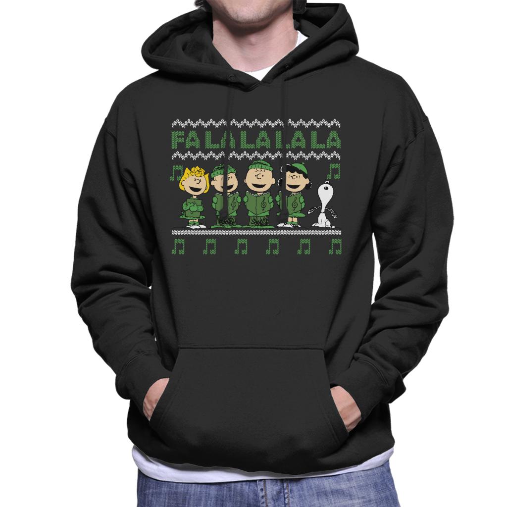 Peanuts-Characters-Singing-A-Christmas-Carol-Falalalala-Mens-Hooded-Sweatshirt