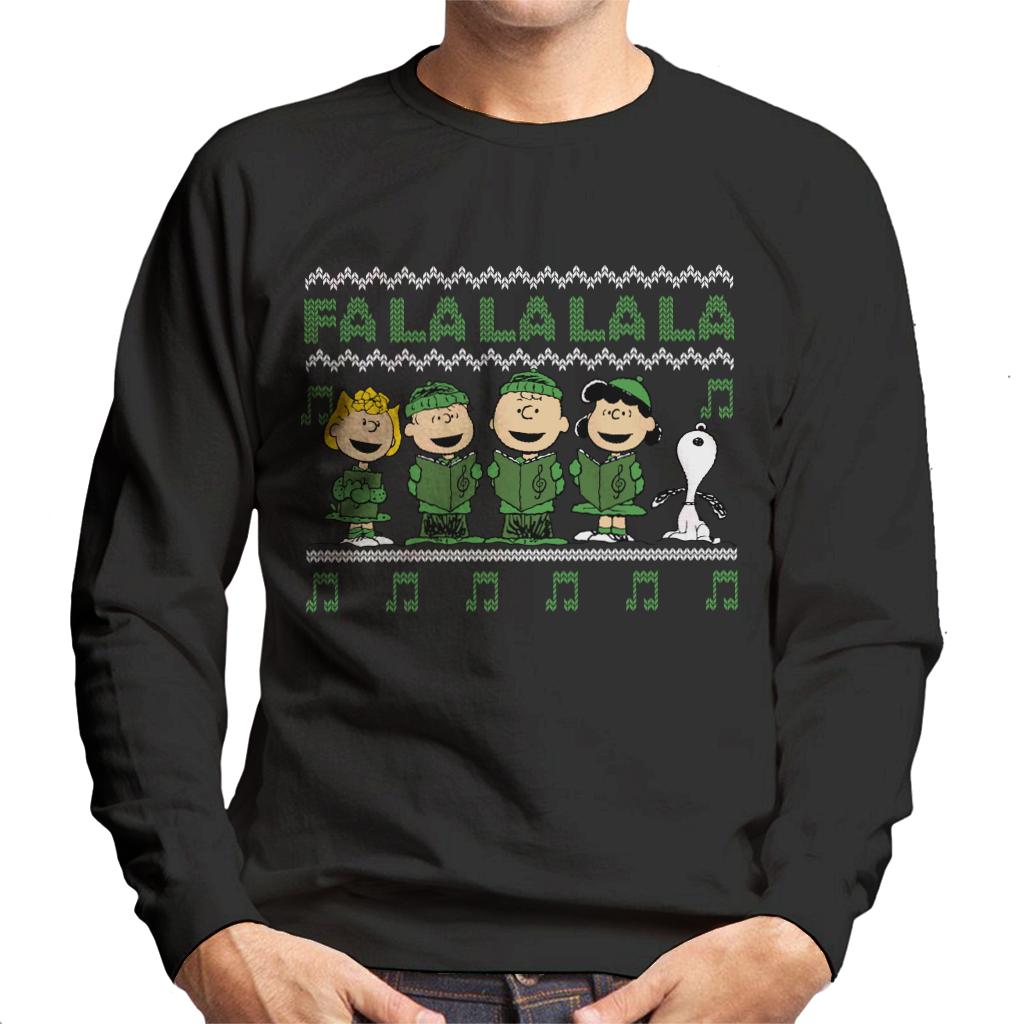 Peanuts-Characters-Singing-A-Christmas-Carol-Falalalala-Mens-Sweatshirt