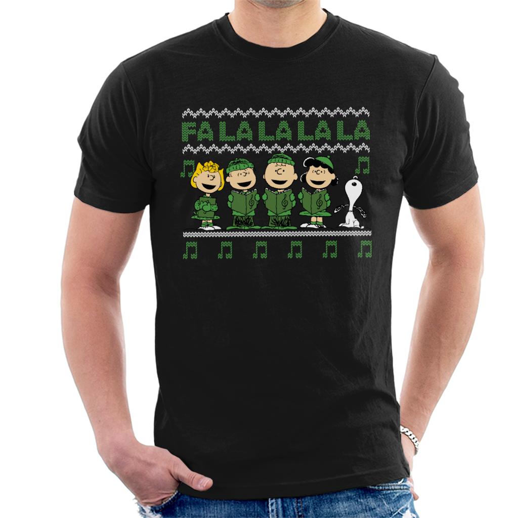 Peanuts-Characters-Singing-A-Christmas-Carol-Falalalala-Mens-T-Shirt