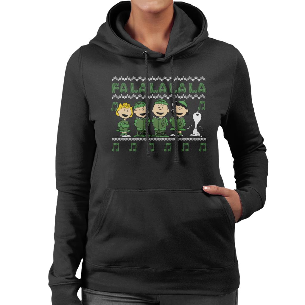 Peanuts-Characters-Singing-A-Christmas-Carol-Falalalala-Womens-Hooded-Sweatshirt