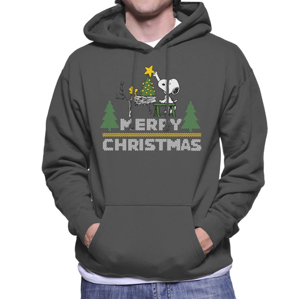 Peanuts Snoopy And Woodstock Decorating Xmas Tree Men's Hooded Sweatshirt-ALL + EVERY