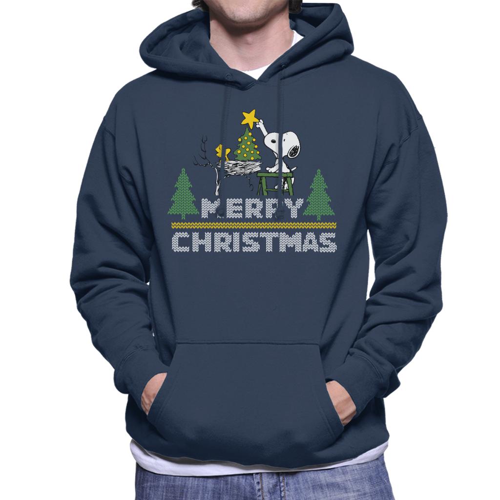 Peanuts Snoopy And Woodstock Decorating Xmas Tree Men's Hooded Sweatshirt-ALL + EVERY