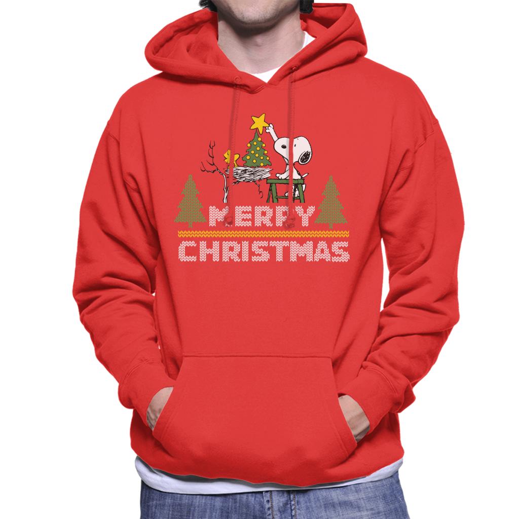 Peanuts Snoopy And Woodstock Decorating Xmas Tree Men's Hooded Sweatshirt-ALL + EVERY