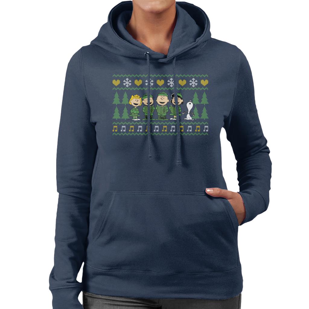 Peanuts Characters Xmas Choir Carol Women's Hooded Sweatshirt-ALL + EVERY