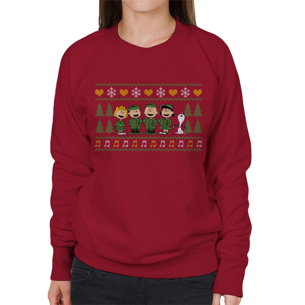 Peanuts Characters Xmas Choir Carol Women's Sweatshirt-ALL + EVERY