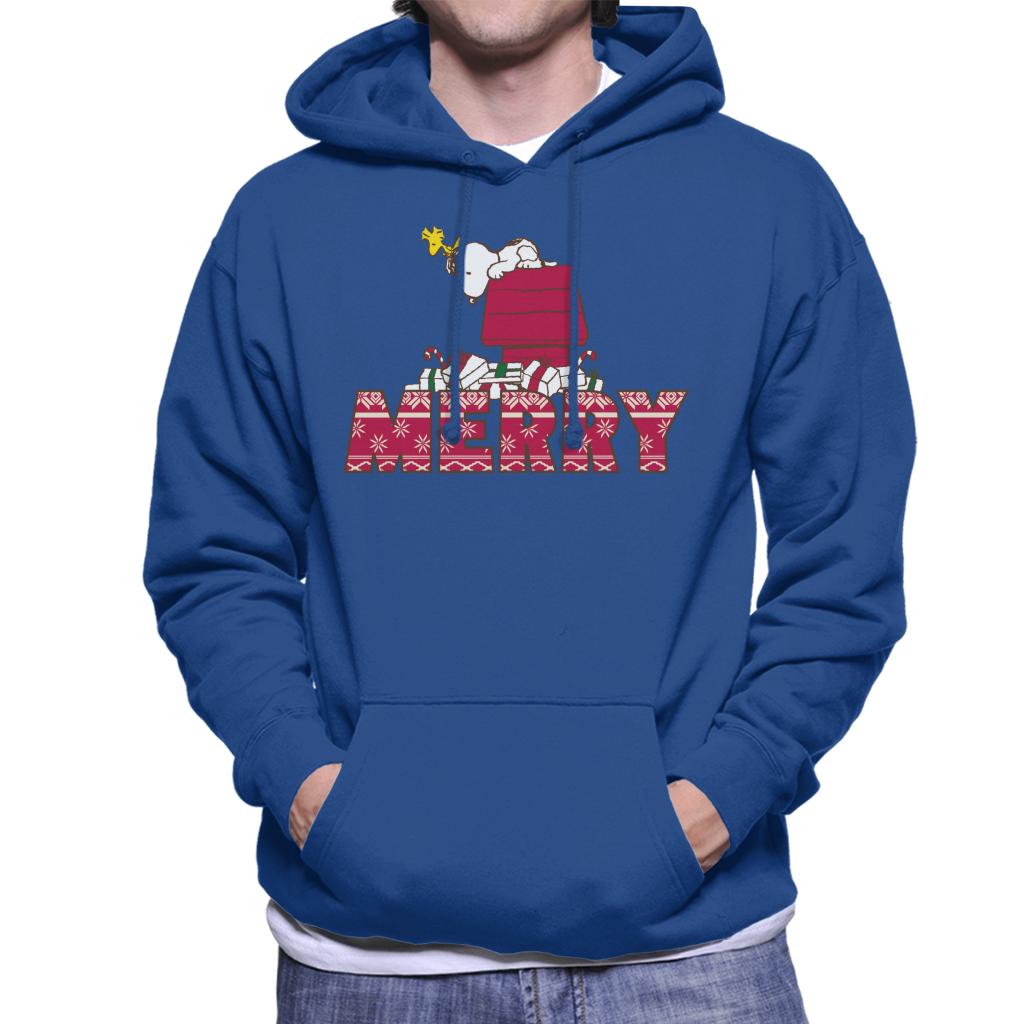 Peanuts Candy Cane Covered Christmas Presents Men's Hooded Sweatshirt-ALL + EVERY