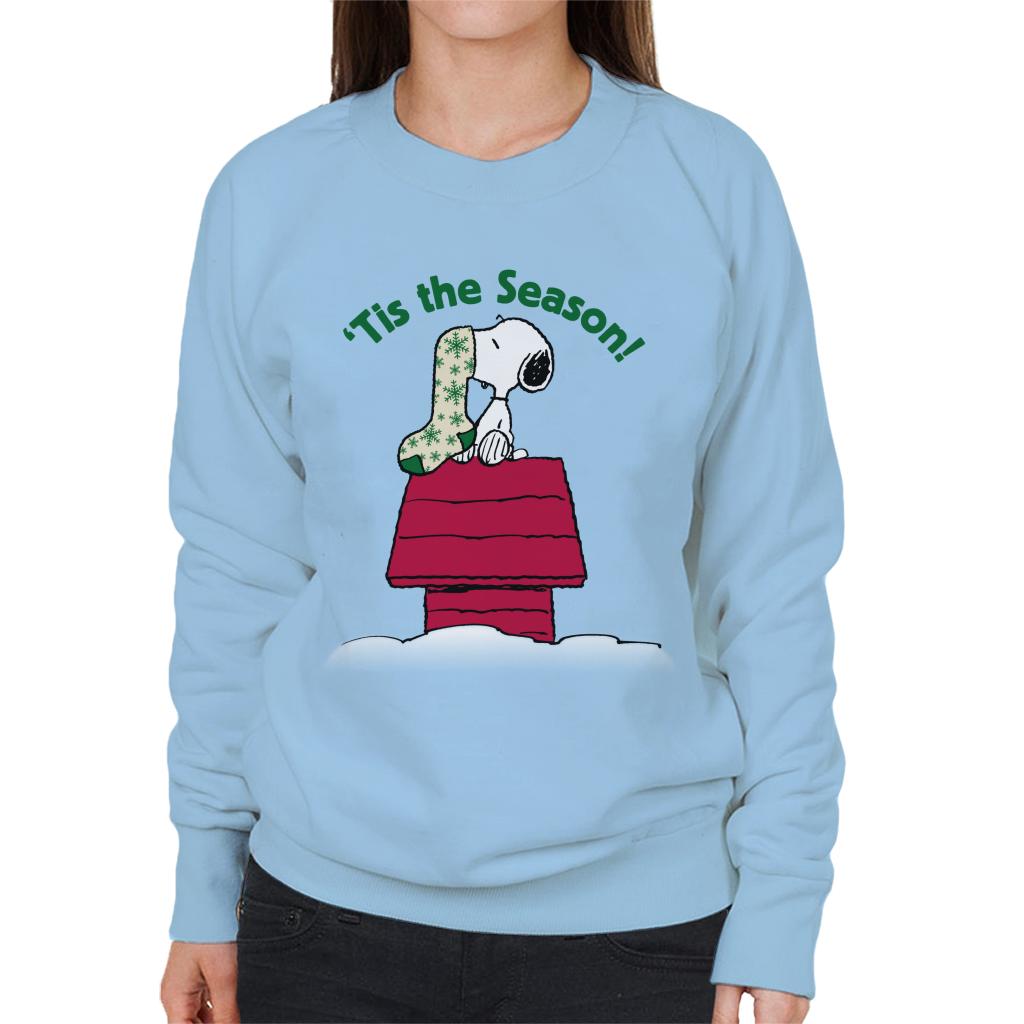 Peanuts Snoopy Tis The Season Festive Stocking Women's Sweatshirt-ALL + EVERY