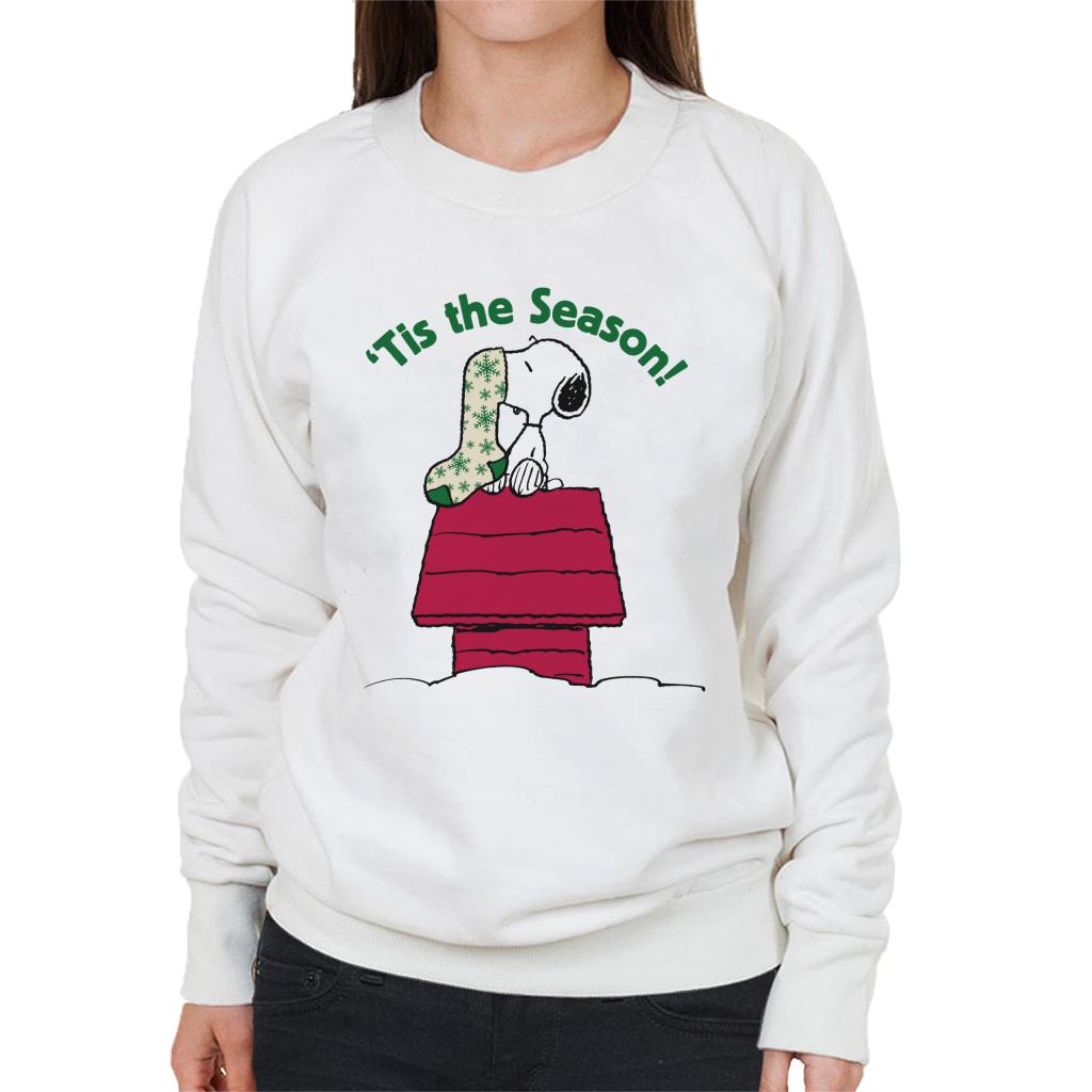 Peanuts Snoopy Tis The Season Festive Stocking Women's Sweatshirt-ALL + EVERY