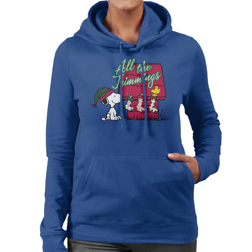 Peanuts Snoopy Woodstock In A Stocking Women's Hooded Sweatshirt-ALL + EVERY