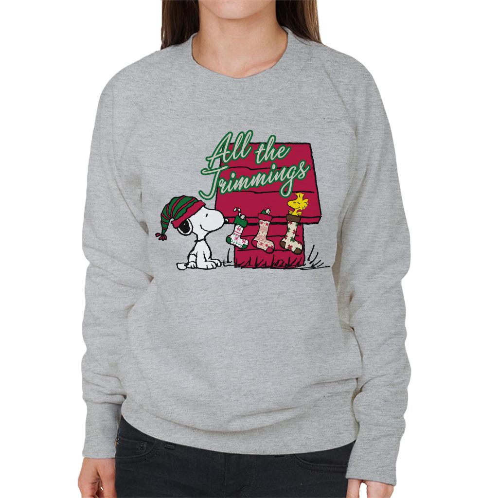 Peanuts Snoopy Woodstock In A Stocking Women's Sweatshirt-ALL + EVERY