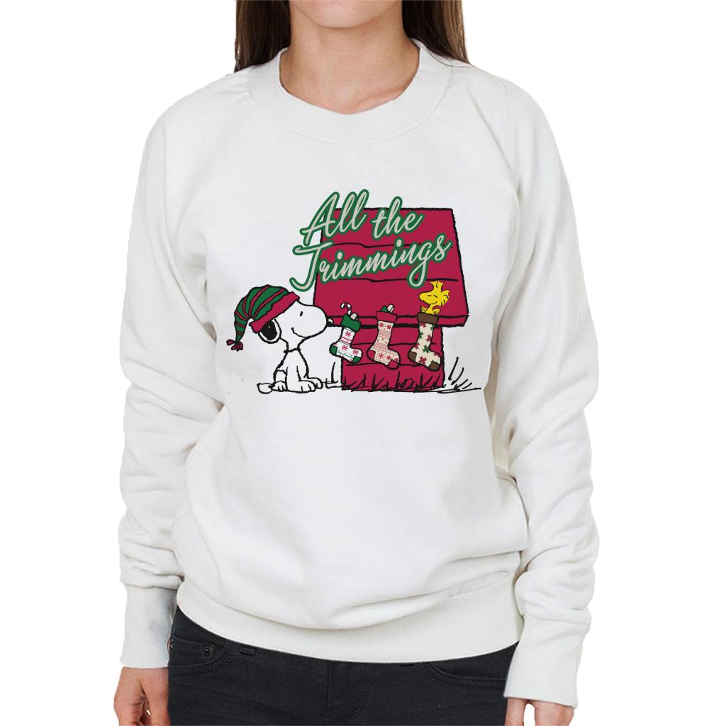 Peanuts Snoopy Woodstock In A Stocking Women's Sweatshirt-ALL + EVERY