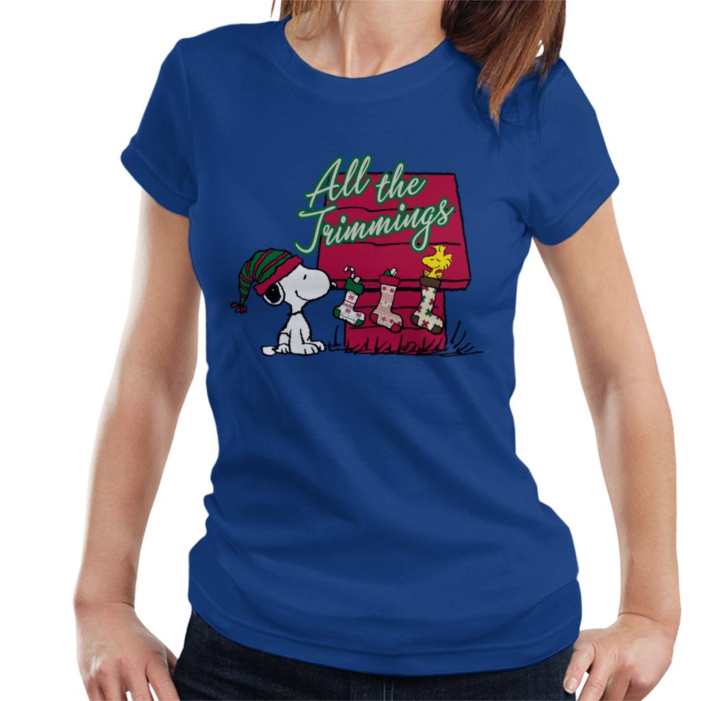 Peanuts Snoopy Woodstock In A Stocking Women's T-Shirt-ALL + EVERY