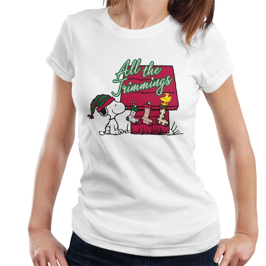 Peanuts Snoopy Woodstock In A Stocking Women's T-Shirt-ALL + EVERY