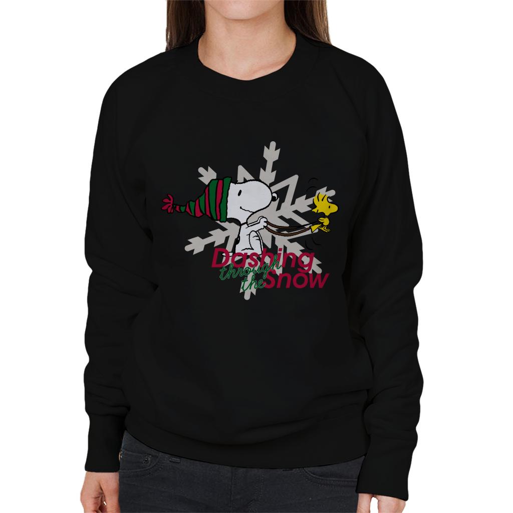 Peanuts-Snoopy-And-Woodstock-Dashing-Through-The-Snow-Womens-Sweatshirt