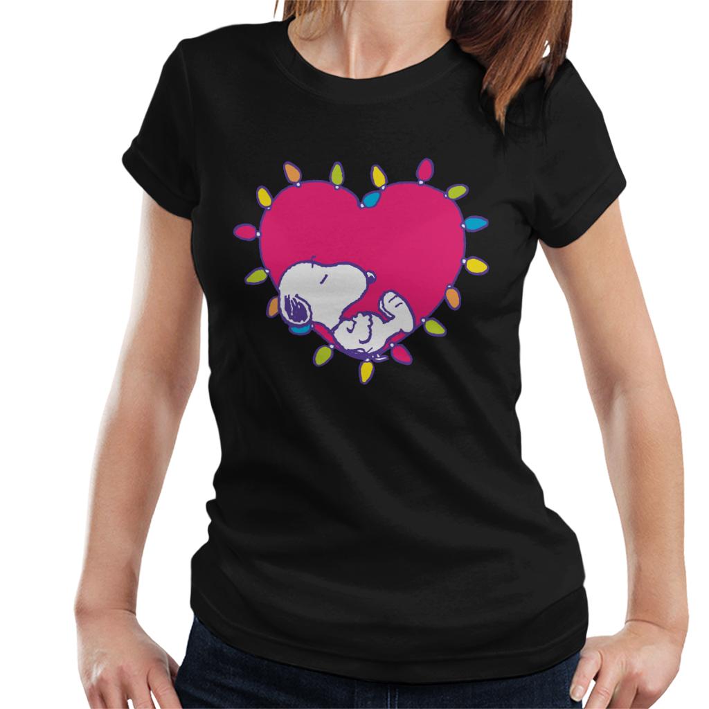 Peanuts-Snoopy-Sleeping-In-A-Lit-Up-Pink-Heart-Womens-T-Shirt