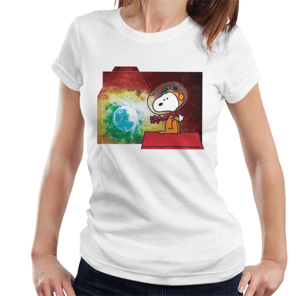 Peanuts-Snoopy-Kennel-Ship-Overlooking-Earth-Womens-T-Shirt