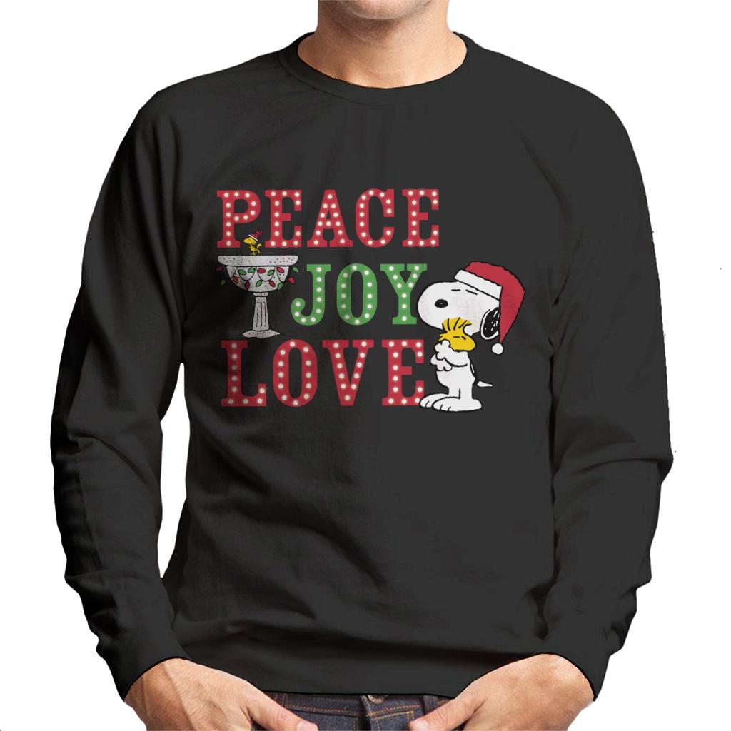 Peanuts-Snoopy-Holding-Woodstock-Peace-Joy-Love-Mens-Sweatshirt