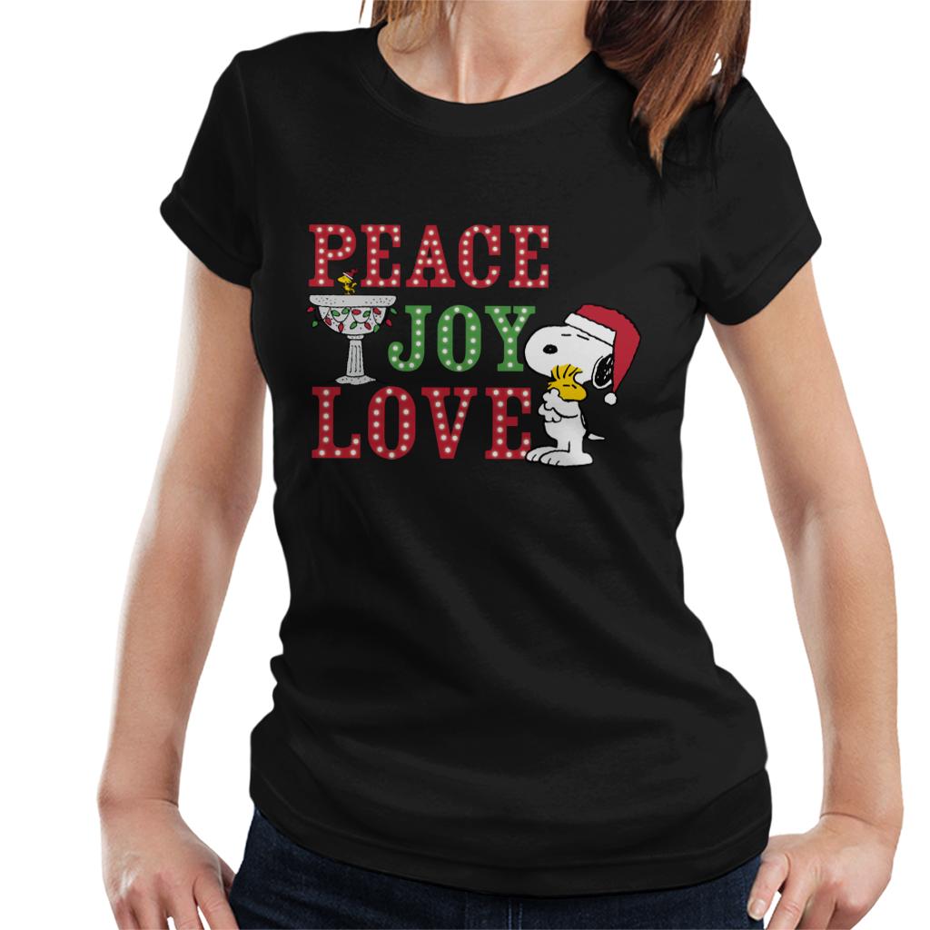 Peanuts-Snoopy-Holding-Woodstock-Peace-Joy-Love-Womens-T-Shirt