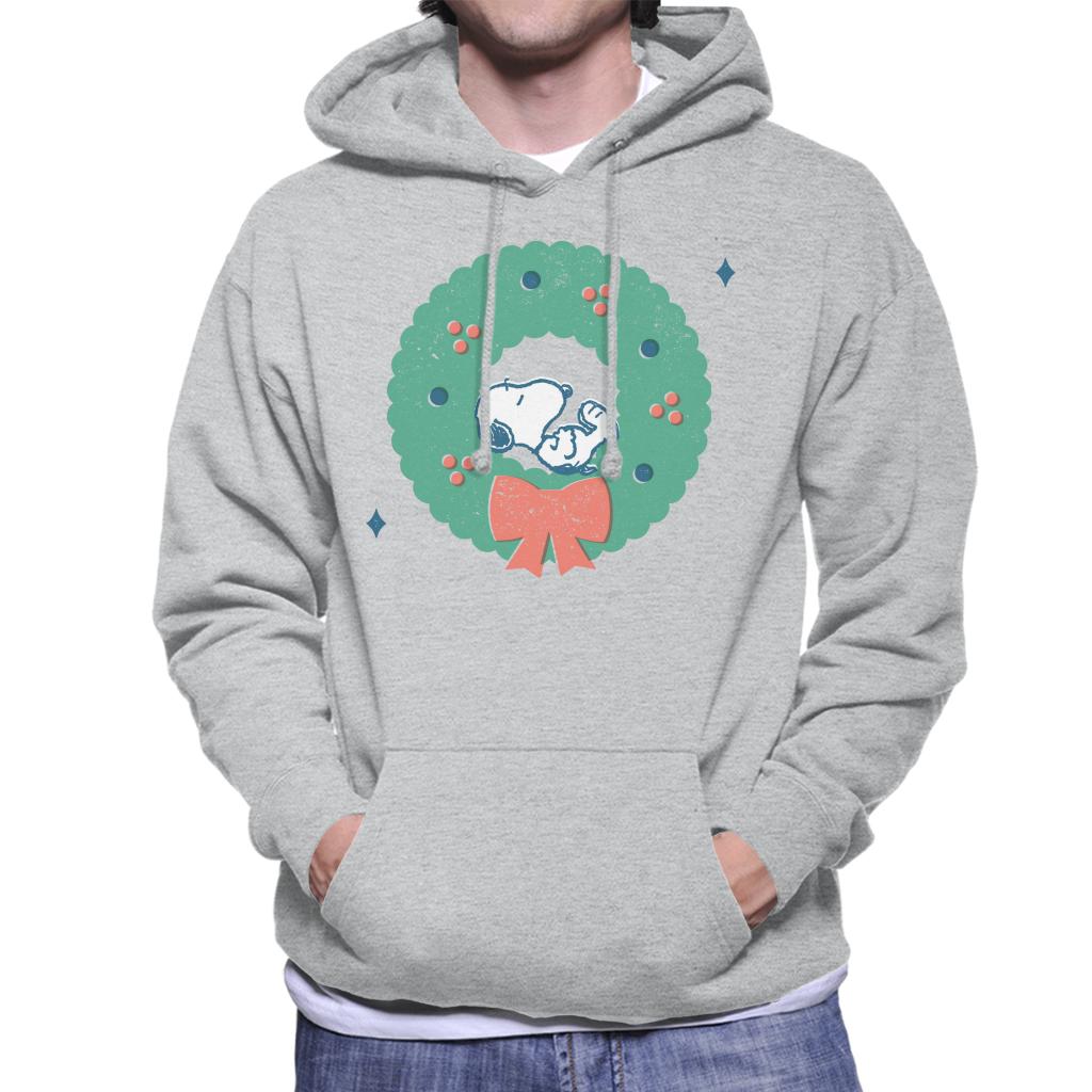 Peanuts Snoopy Holly Wreath Nap Men's Hooded Sweatshirt-ALL + EVERY