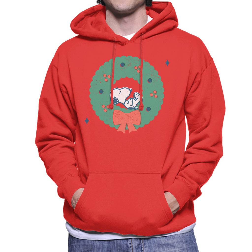 Peanuts Snoopy Holly Wreath Nap Men's Hooded Sweatshirt-ALL + EVERY