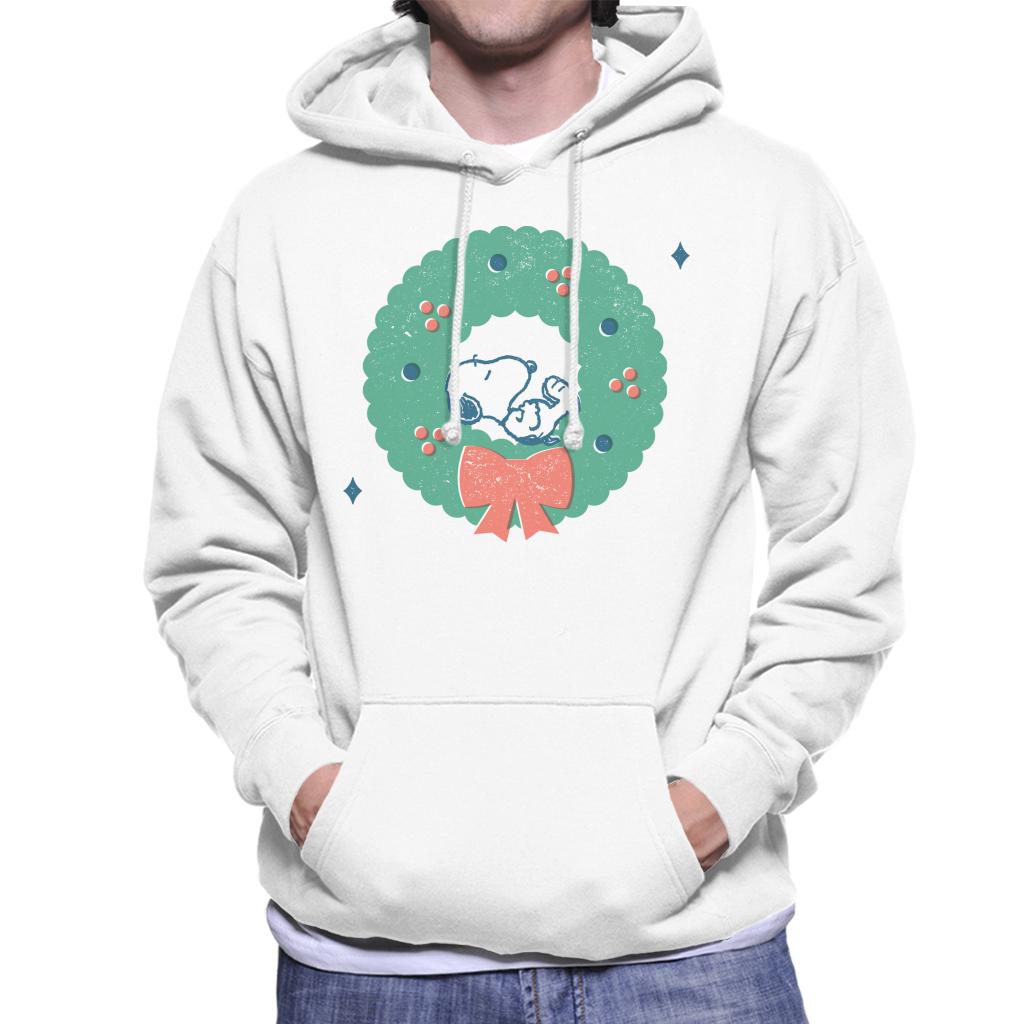 Peanuts Snoopy Holly Wreath Nap Men's Hooded Sweatshirt-ALL + EVERY