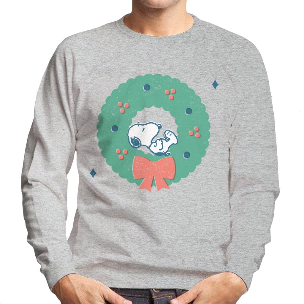 Peanuts Snoopy Holly Wreath Nap Men's Sweatshirt-ALL + EVERY